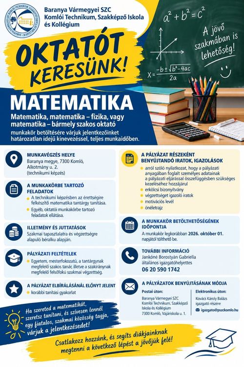 Matematika oktatót keresünk!