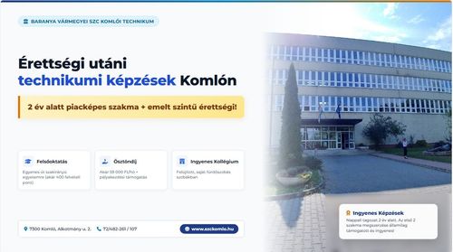 Érettségi utáni TECHNIKUMI KÉPZÉSEK KOMLÓN