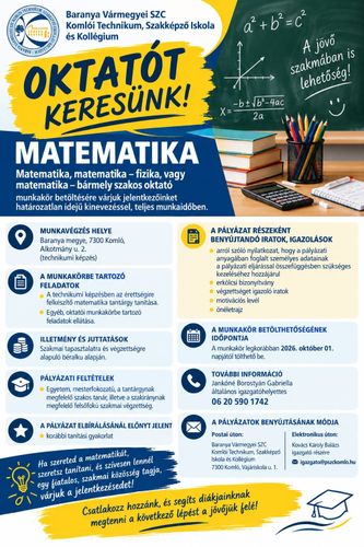 Matematika oktatót keresünk!